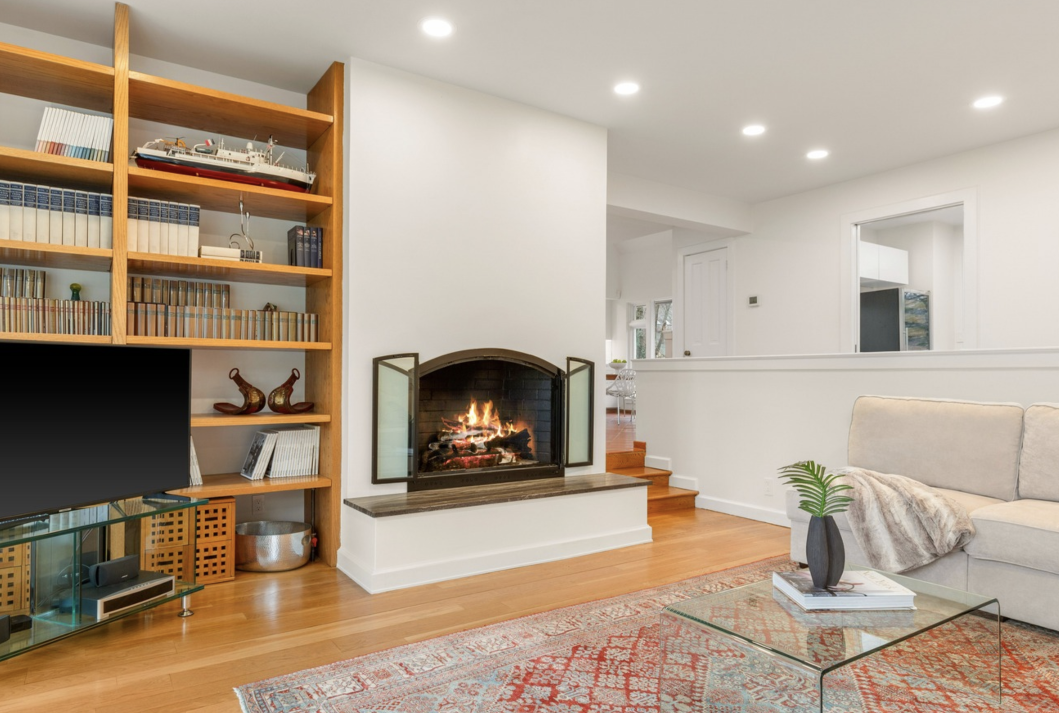 Living room with fireplace in 33 Mount Holly in Rye, NY